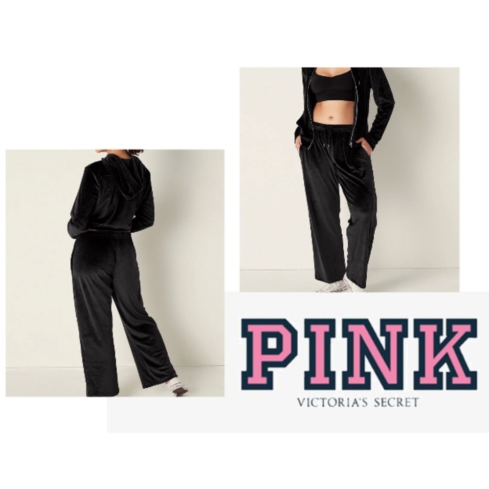 PINK EVERYDAY LOUNGE VELOUR BOYFRIEND PANTs and ZIP HOODED TOP